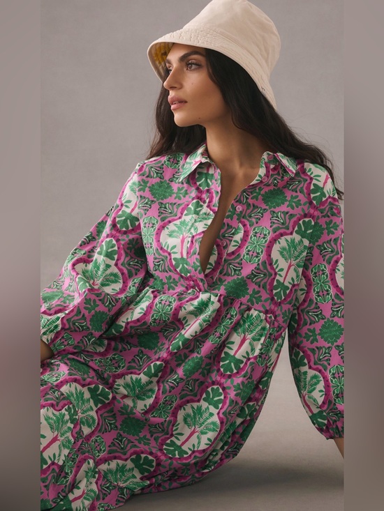 Anthropologie Dresses & Skirts - Anthropologie Maeve The Bettina Midi Dress, shirt dress, medium green pink